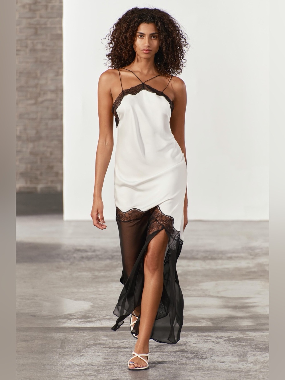ZARA Lace Detail Slip Maxi Dress
